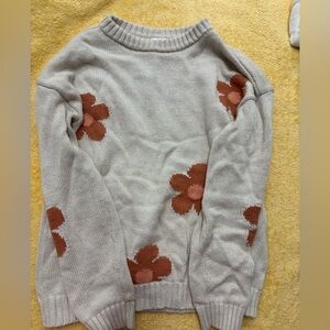 Little Co Floral Knit Sweater in Cream and Brown